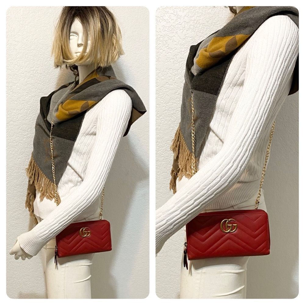 GUCCI GG Marmont Zip Around Wallet Crossbody 💼Red - Picture 2 of 16